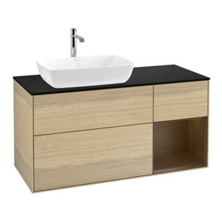 V&B Meuble sous lavabo Finion 120 cm, Pl bleu m, Reg noyer, Oa noyer