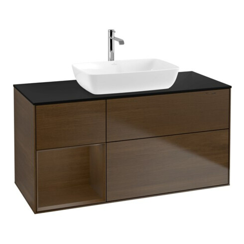 V&B Meuble sous lavabo Finion 120 cm, Pl bleu m, Reg noyer ven, noyer ven