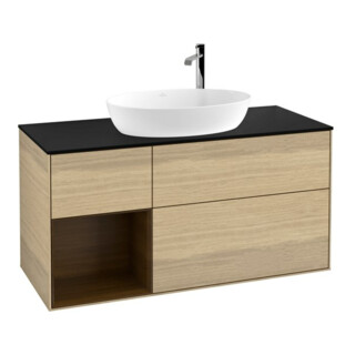 V&B Meuble sous lavabo Finion 120 cm, Pl bleu m, Reg noyer ven, Oa ven