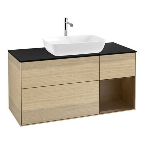 V&B Meuble sous lavabo Finion 120 cm, Pl bleu m, Reg noyer ven, Oa ven