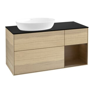 V&B Meuble sous-lavabo Finion 120 cm, Pl bleu m, Reg noyer ven, Oa ven