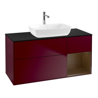 V&B Meuble sous lavabo Finion 120 cm, Pl bleu m, Reg noyer ven, Peo m