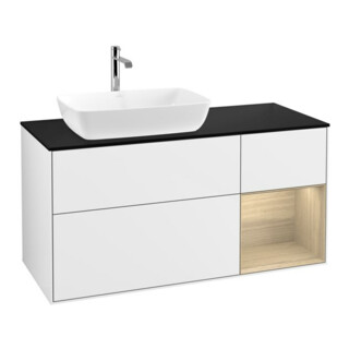 V&B Meuble sous lavabo Finion 120 cm, Pl bleu m, Reg Oa ven, blanc brillant Lac