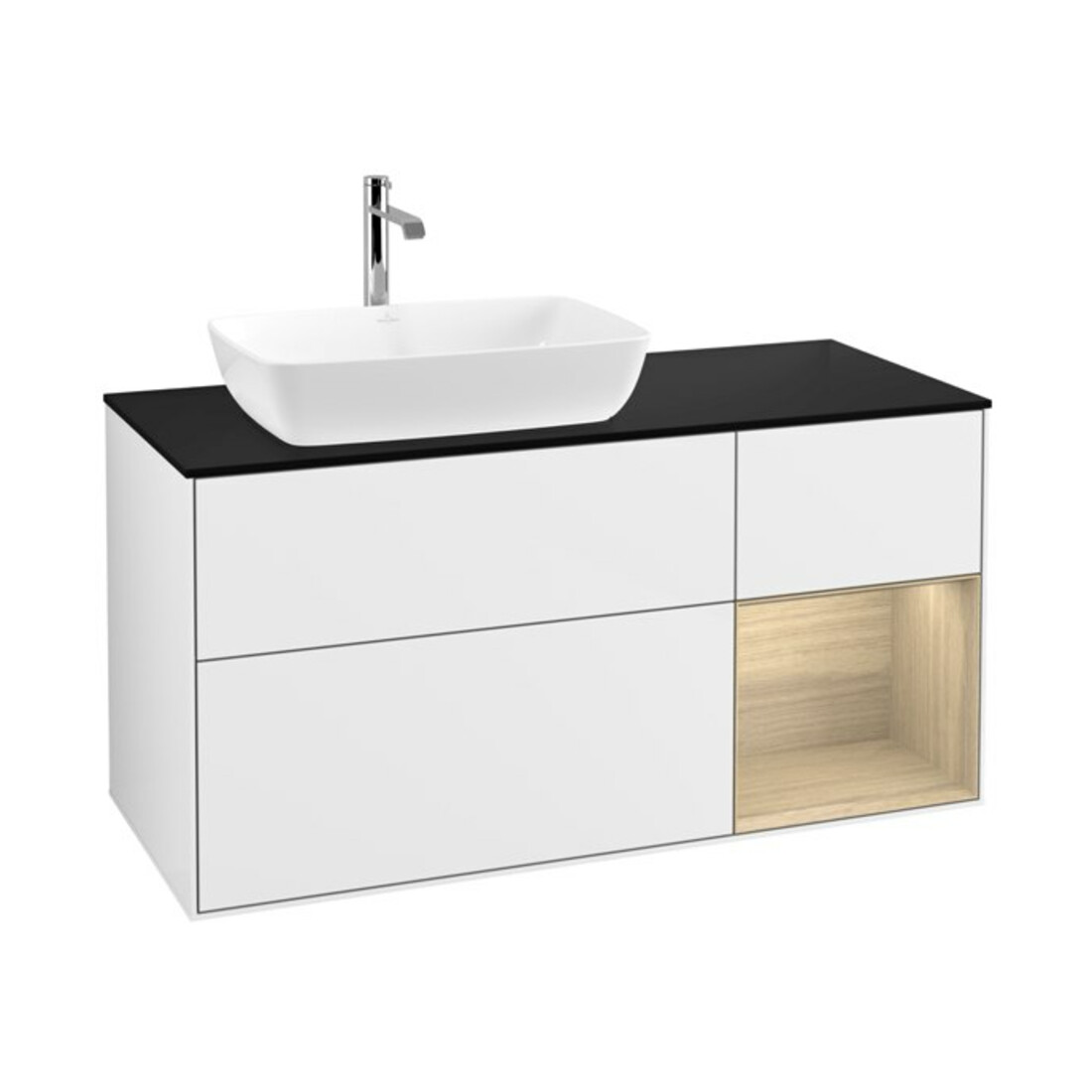 V&B Meuble sous lavabo Finion 120 cm, Pl bleu m, Reg Oa ven, blanc brillant Lac