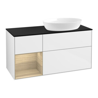 V&B Meuble sous-lavabo Finion 120 cm, Pl bleu m, Reg Oa ven, blanc brillant Lac