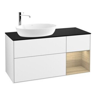 V&B Meuble sous lavabo Finion 120 cm, Pl bleu m, Reg Oa ven, blanc brillant Lac
