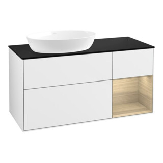 V&B Meuble sous lavabo Finion 120 cm, Pl bleu m, Reg Oa ven, éclairage mural blanc brillant Lac