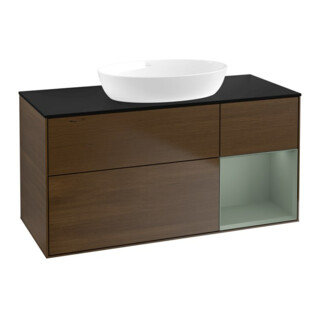 V&B Meuble sous lavabo Finion 120 cm, Pl bleu m, Rég Oli. m Lac, noyer veiné