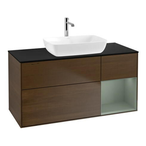 V&B Meuble sous-lavabo Finion 120 cm, Pl bleu m, Reg Oli. m Lac, noyer veinée