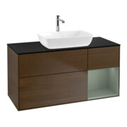 V&B Meuble sous-lavabo Finion 120 cm, Pl bleu m, Reg Oli. m Lac, noyer veinée