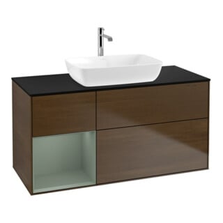 V&B Meuble sous-lavabo Finion 120 cm, Pl bleu m, Rég Oli. m Lac, noyer ven