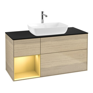 V&B Meuble sous lavabo Finion 120 cm, Pl bleu m, Reg or m Lac, Oa ven