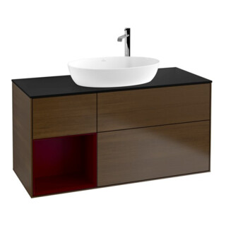 V&B Meuble sous lavabo Finion 120 cm, Pl bleu m, Reg Peo m Lac, noyer veinée