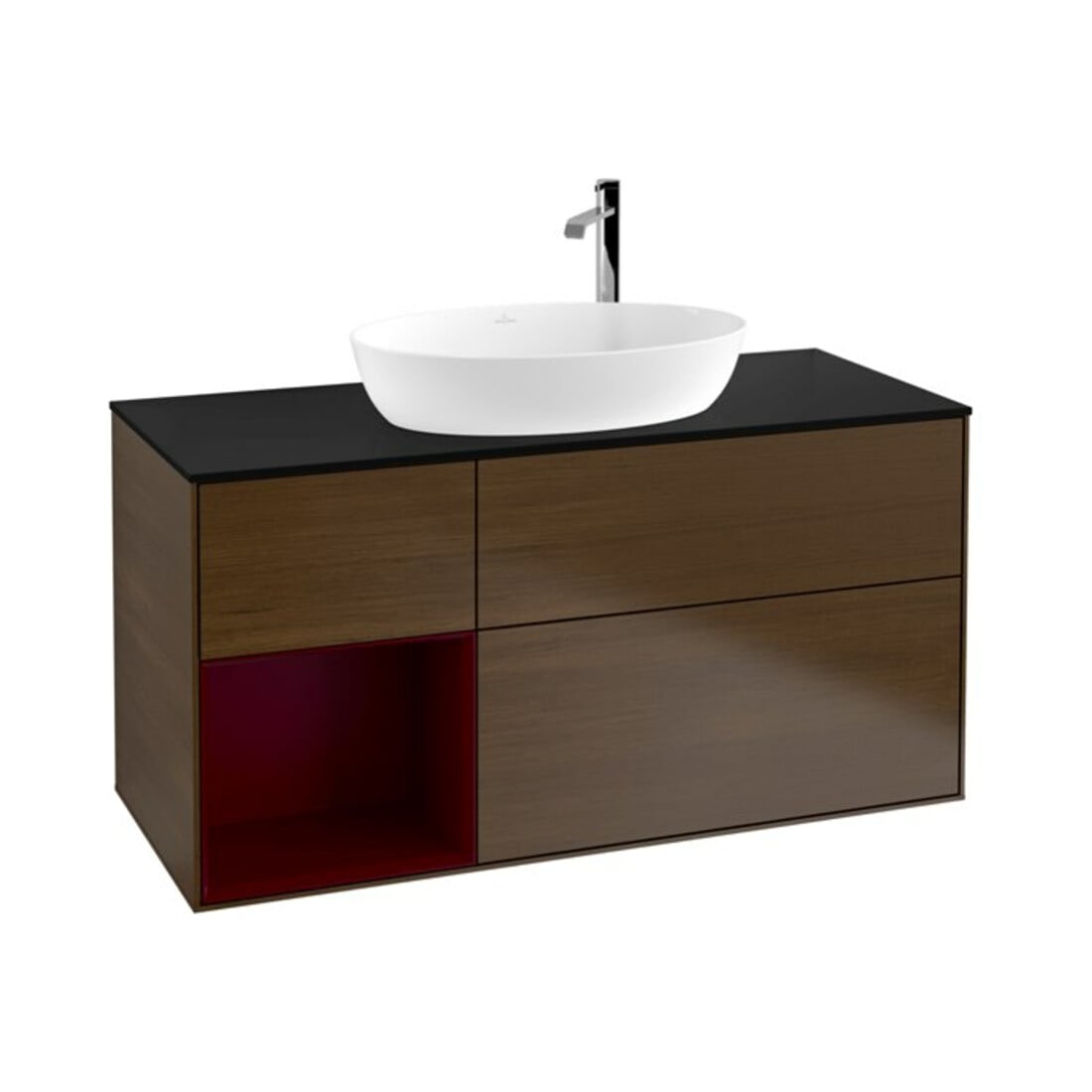V&B Meuble sous lavabo Finion 120 cm, Pl bleu m, Reg Peo m Lac, noyer veinée