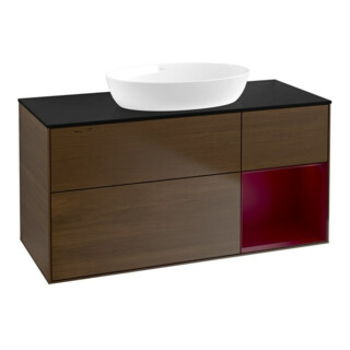 V&B Meuble sous lavabo Finion 120 cm, Pl bleu m, Reg Peo m Lac, noyer ven
