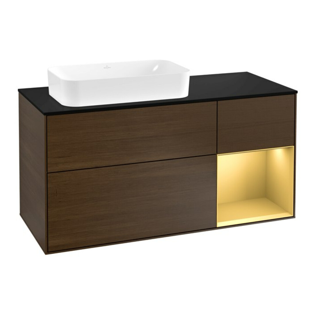 V&B Meuble sous lavabo Finion 120 cm, Pl bleu m, Reg re gol m, noyer ven