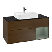 V&B Meuble sous lavabo Finion 120 cm, Pl bleu m, Reg re Oli. m, placage noyer