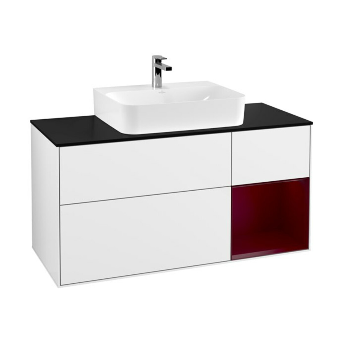 V&B Meuble sous lavabo Finion 120 cm, Pl bleu m, Reg re Peo, blanc brillant
