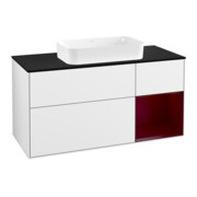 V&B Meuble sous-lavabo Finion 120 cm, Pl bleu m, Reg re Peo, écl blanc laqué