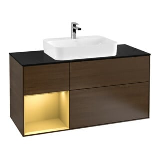 V&B Meuble sous lavabo Finion 120 cm, Pl bleu m, Tiroir gauche gol m, noyer ven