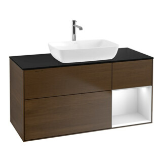 V&B Meuble sous lavabo Finion 120 cm, Pl bleu mat, Caisson blanc mat, noyer veneer