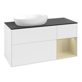 V&B Meuble sous lavabo Finion 120 cm, Pl bleu mat, corps gris mat laqué, blanc mat laqué