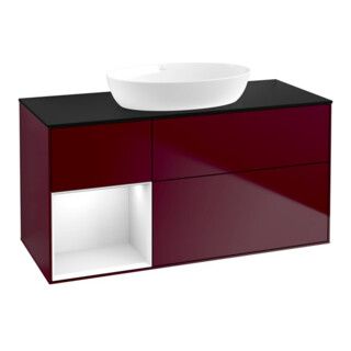 V&B Meuble sous lavabo Finion 120 cm, Pl bleu mat, Étagère blanc brillant, Lac, Peo m