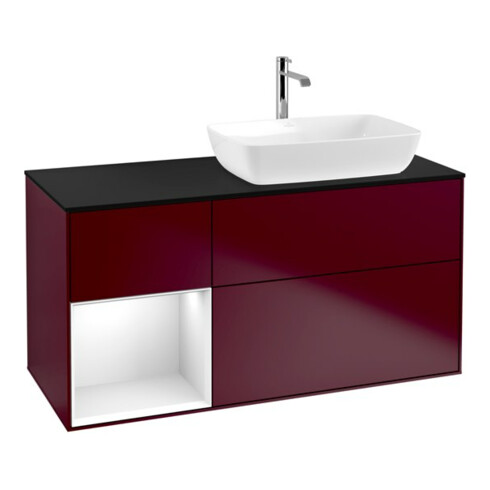V&B Meuble sous lavabo Finion 120 cm, Pl bleu mat, Étagère blanc brillant, Poignée mat