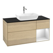 V&B Meuble sous lavabo Finion 120 cm, Pl bleu mat, Étagère blanche avec laque, Oa ven