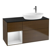 V&B Meuble sous lavabo Finion 120 cm, Pl bleu mat, étagère blanche, laque, veinage bois