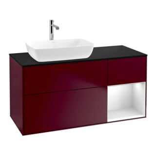 V&B Meuble sous lavabo Finion 120 cm, Pl bleu mat, étagère blanche mat, poignée mat