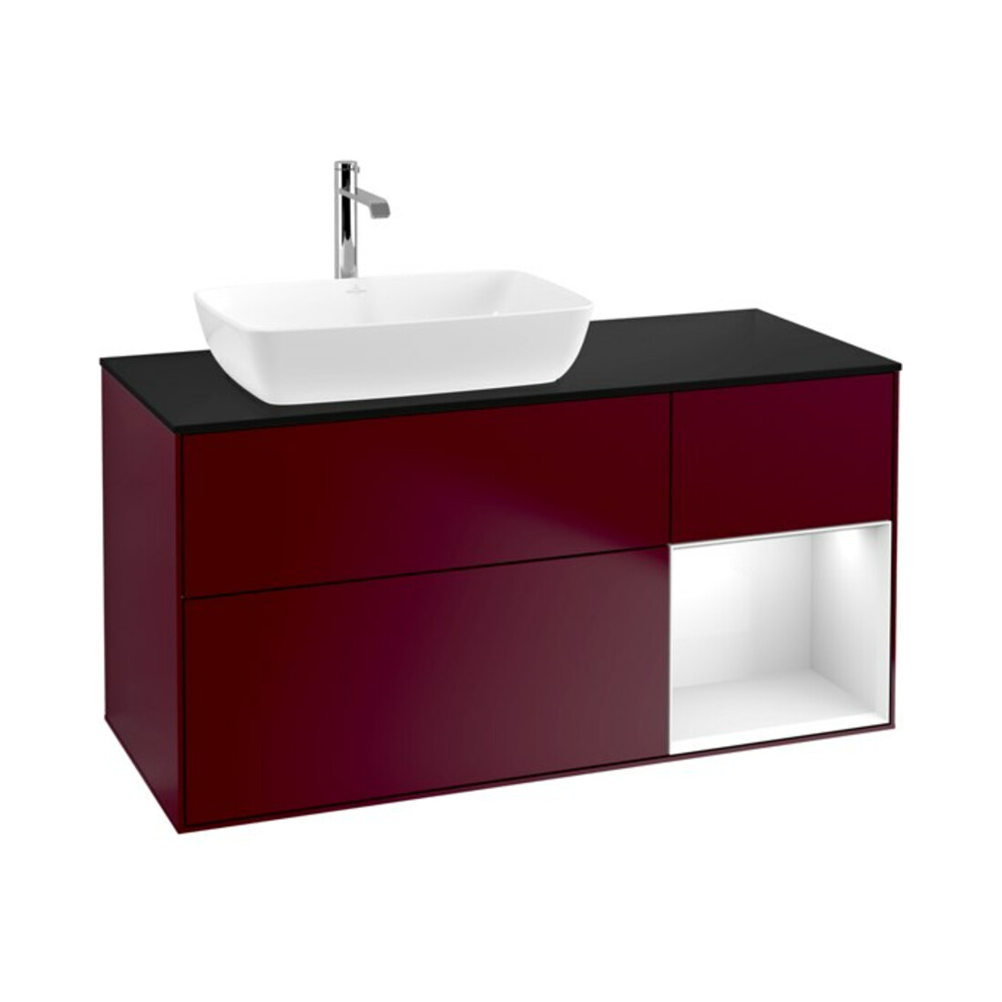 V&B Meuble sous-lavabo Finion 120 cm, Pl bleu mat, Étagère brillante blanche, Lac, Peo m