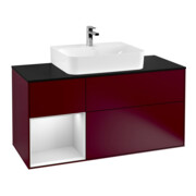 V&B Meuble sous lavabo Finion 120 cm, Pl bleu mat, étagère gauche blanc mat, poignée métal