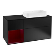 V&B Meuble sous lavabo Finion 120 cm, Pl bleu mat, Étagère gauche Peo, bleu mat Lac