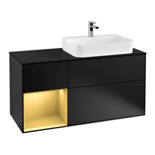V&B Meuble sous lavabo Finion 120 cm, Pl bleu mat, étagère gauche, poignée bleu mat Lac