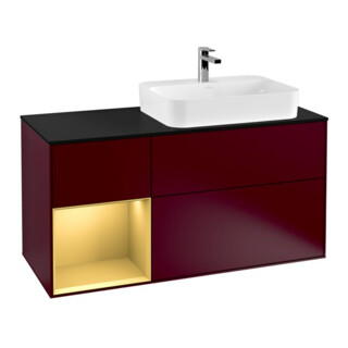 V&B Meuble sous lavabo Finion 120 cm, Pl bleu mat, Étagère gauche, Poignée mat