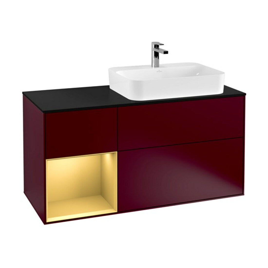V&B Meuble sous lavabo Finion 120 cm, Pl bleu mat, Étagère gauche, Poignée mat