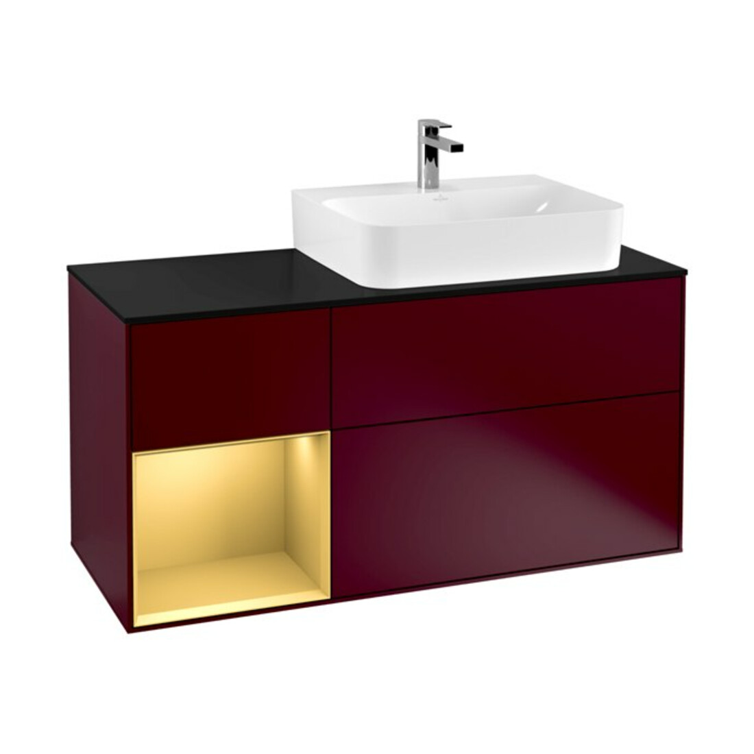 V&B Meuble sous-lavabo Finion 120 cm, Pl bleu mat, Étagère gauche, Poignée mat