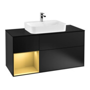 V&B Meuble sous lavabo Finion 120 cm, Pl bleu mat, étagère gauche, poignée or mat, bleu mat Lac