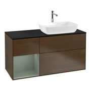 V&B Meuble sous lavabo Finion 120 cm, Pl bleu mat, étagère huile m Lac, noyer vein