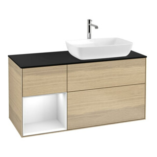 V&B Meuble sous lavabo Finion 120 cm, Pl bleu mat, Étagère laque blanche, Oa ven