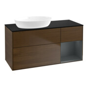 V&B Meuble sous lavabo Finion 120 cm, Pl bleu mat, Étagère méd mat Laqué, noyer veinée