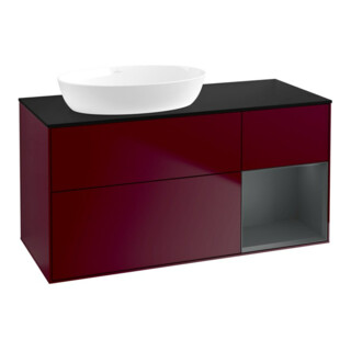 V&B Meuble sous lavabo Finion 120 cm, Pl bleu mat, étagère médium mat, Peo mat