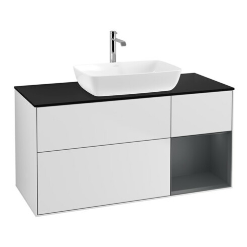 V&B Meuble sous-lavabo Finion 120 cm, Pl bleu mat, étagère moyenne mat laqué, blanc mat laqué
