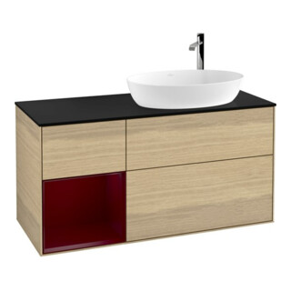V&B Meuble sous lavabo Finion 120 cm, Pl bleu mat, Étagère Peo mat laqué, Oa ven