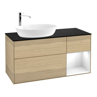 V&B Meuble sous lavabo Finion 120 cm, Pl bleu mat, Étagère verre blanc, Lacqué, Oa ven