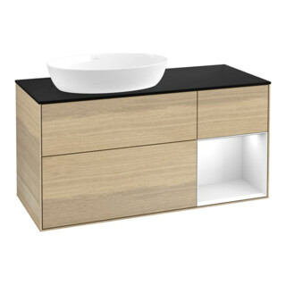 V&B Meuble sous-lavabo Finion 120 cm, Pl bleu mat, Étagère verre blanc laqué, Oa ven