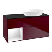 V&B Meuble sous lavabo Finion 120 cm, Pl bleu mat, Étagère verre blanc laqué, Peo mat