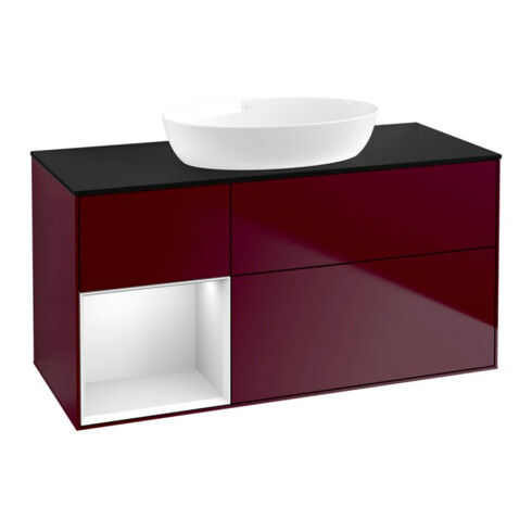 V&B Meuble sous lavabo Finion 120 cm, Pl bleu mat, Ray blanc mat Lac, Peo mat