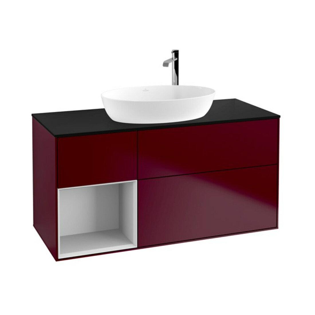 V&B Meuble sous lavabo Finion 120 cm, Pl bleu mat, Ray blanc mat, Poignée mat